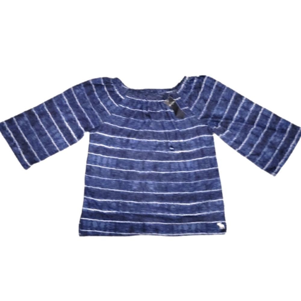 NWT ABERCROMBIE KIDS BLUE AND WHITE WIDE NECK SHIRT SZ. 13/14